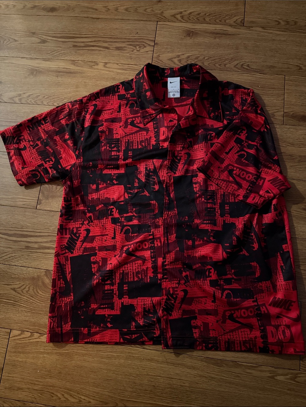 Nike Red and Black All-Over Graphic Short-Sleeve Button-Down Shirt
